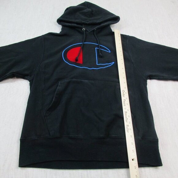 Champion Hoodie Mens Black Fleece Lined Reverse Weave New York USA Logo Pullover - Picture 5 of 8